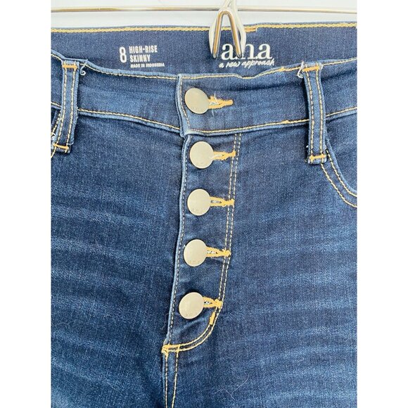 ANA A New Approach Womens Size 8 High Rise Skinny Jeans Exposed Button Fly Dark - Picture 3 of 8